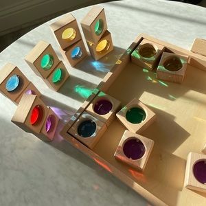 Montessori wood Gem rainbow building blocks